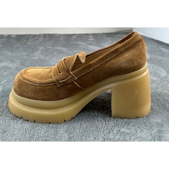 Steve Madden Shoes - Steve Madden Louise Platform Loafers Shoes Womens 8 Beige Suede Chunky Heels